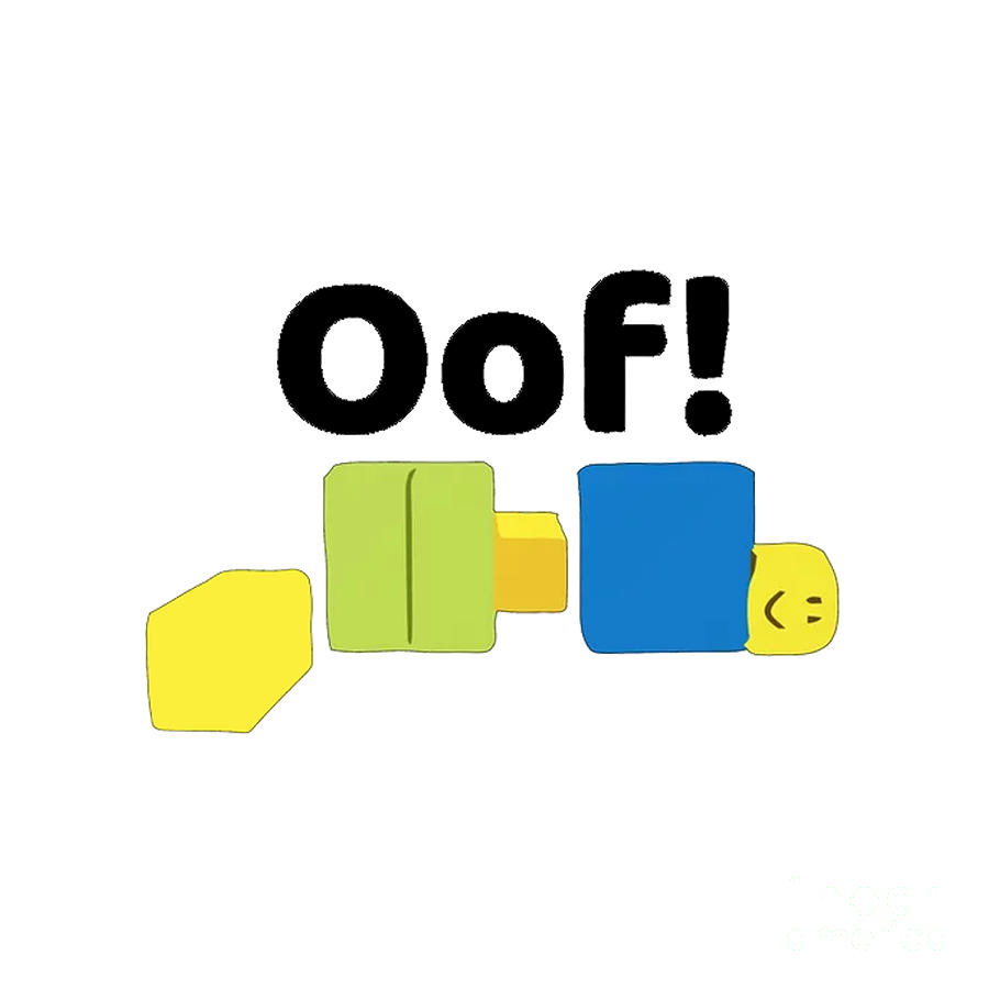 a roblox avatar on the ground with the text 'oof!' above it